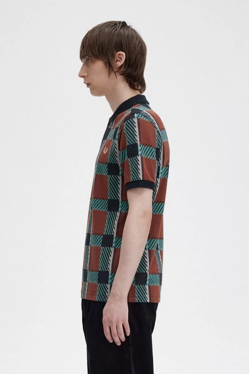 fred perry glitch tartan herren-polohemd whiskybraun