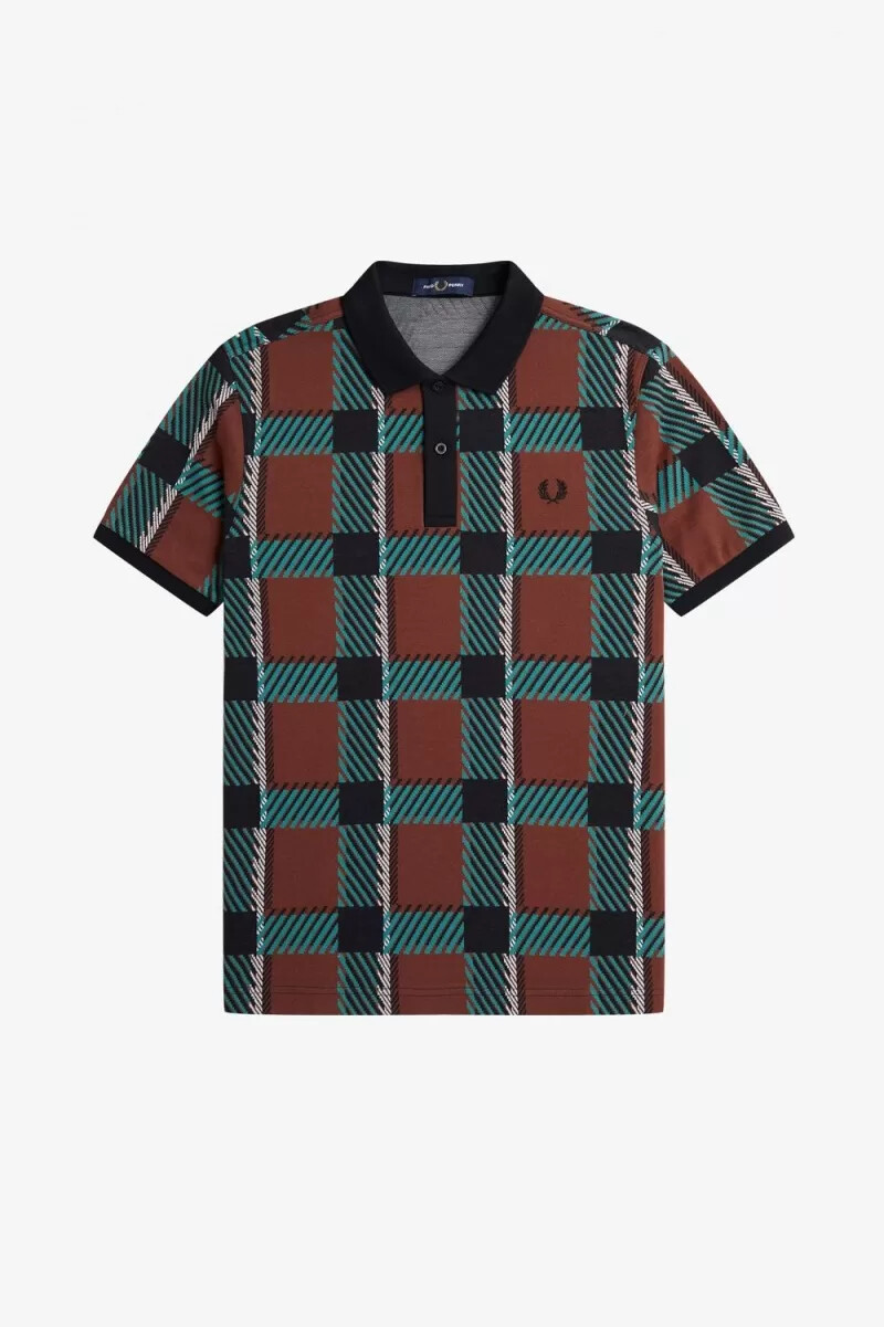 fred perry glitch tartan herren-polohemd whiskybraun
