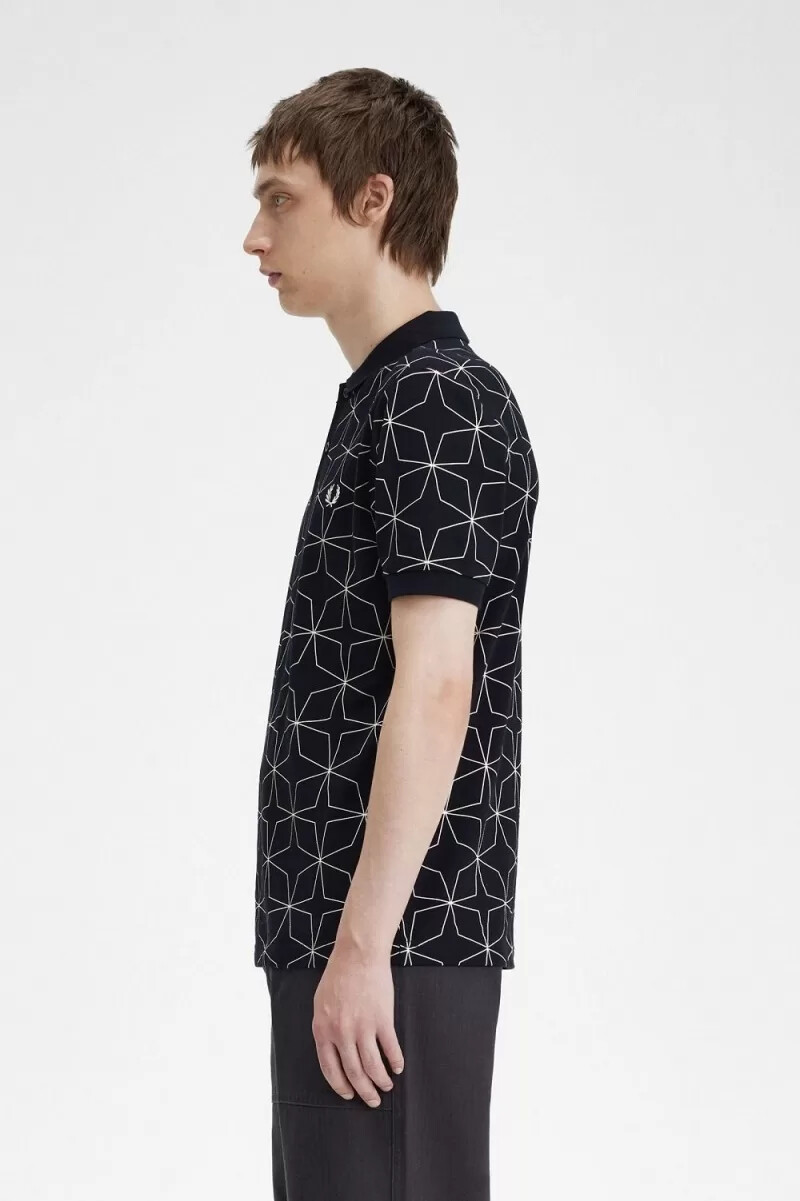 fred perry herren-poloshirt mit geometrischem muster schwarz