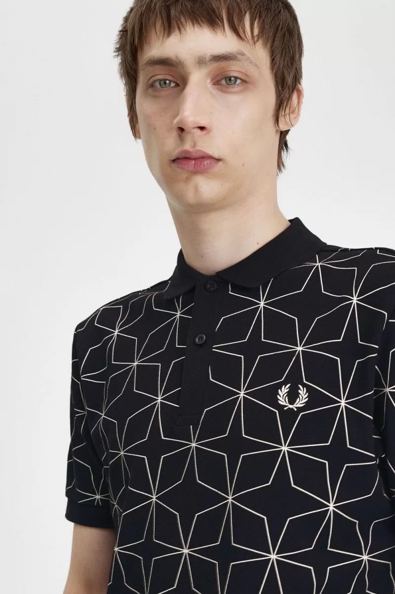 fred perry herren-poloshirt mit geometrischem muster schwarz