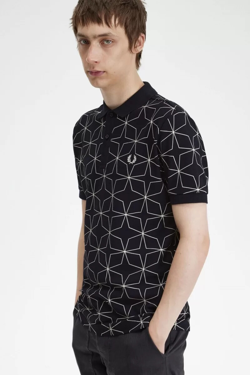 fred perry herren-poloshirt mit geometrischem muster schwarz
