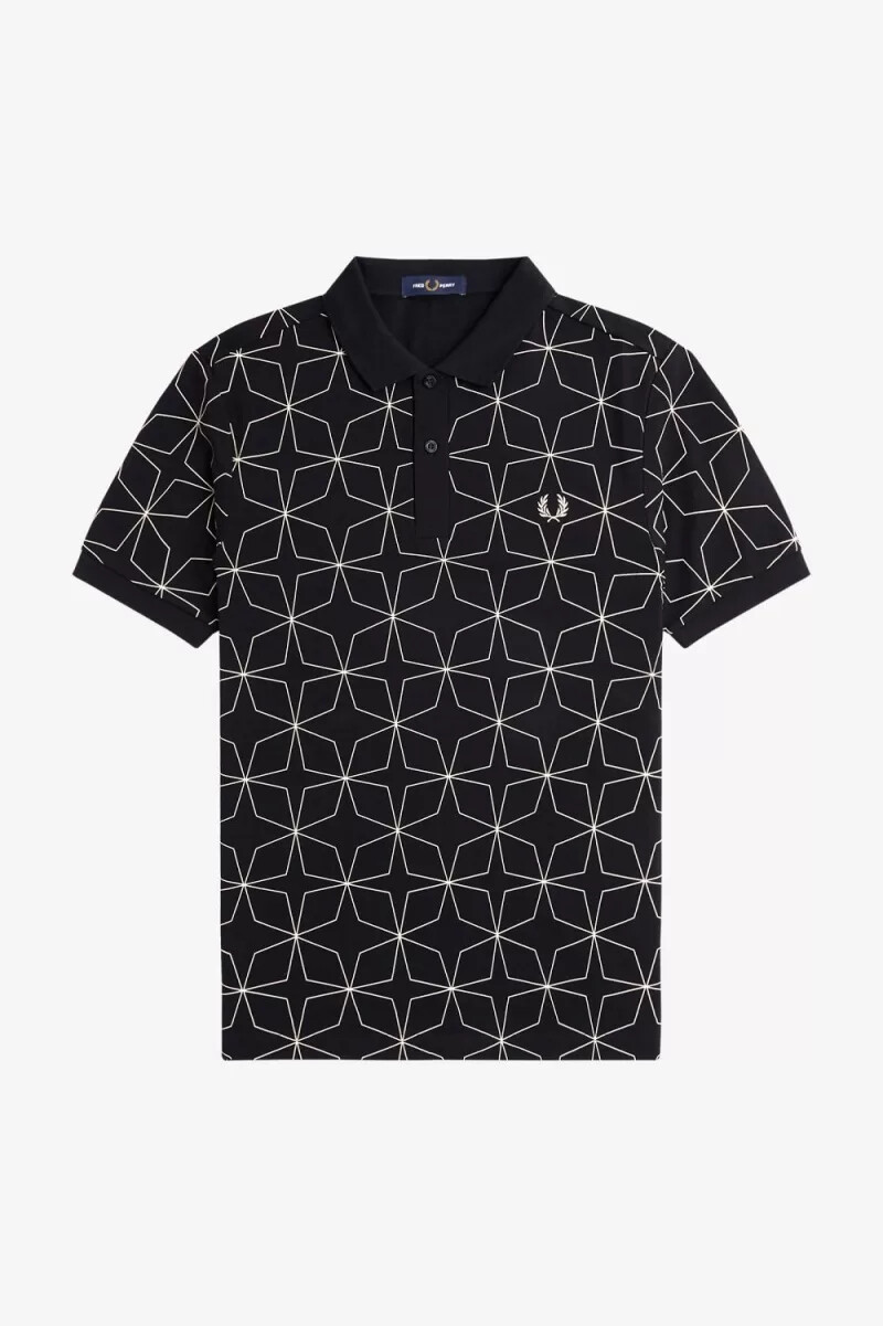 fred perry herren-poloshirt mit geometrischem muster schwarz