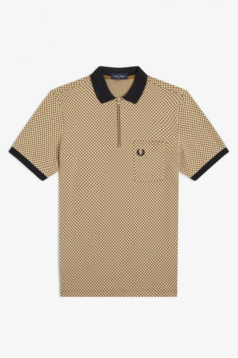 fred perry herren-poloshirt mit mikro-schachbrettmuster farbe haferflockendunkelbraun
