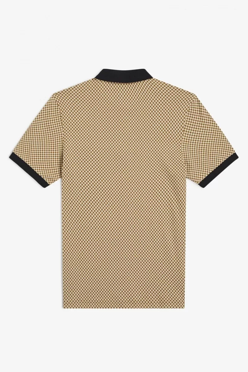 fred perry herren-poloshirt mit mikro-schachbrettmuster farbe haferflockendunkelbraun