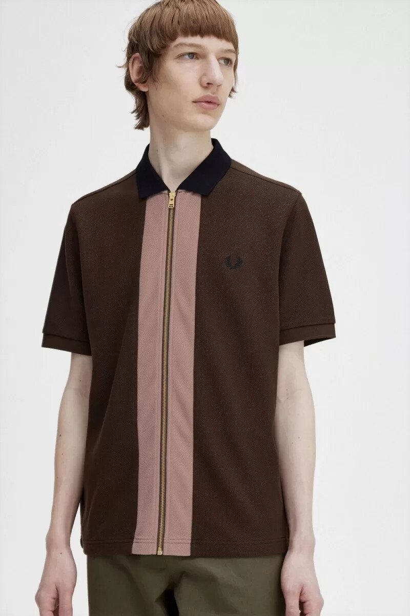 fred perry herren-polohemd mit reißverschluss farbe burnt tobacco