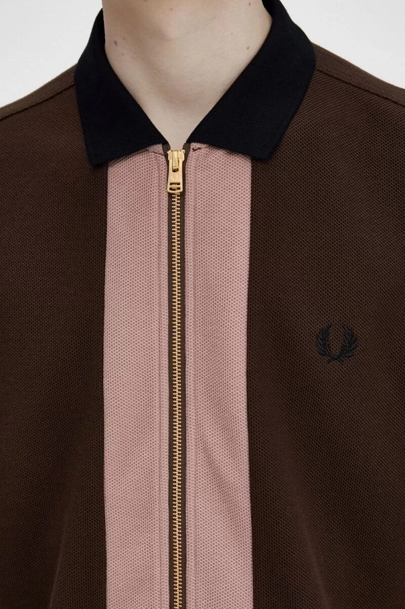 fred perry herren-polohemd mit reißverschluss farbe burnt tobacco