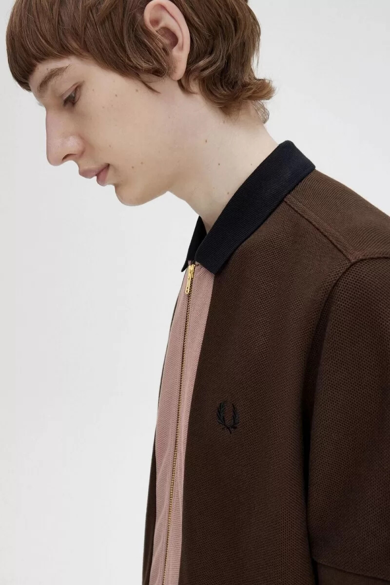 fred perry herren-polohemd mit reißverschluss farbe burnt tobacco