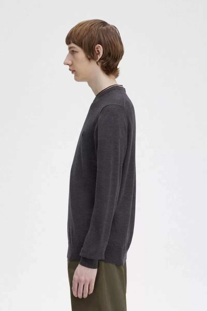fred perry klassischer herrenpullover mit rundhalsausschnitt dunkelgrau meliert