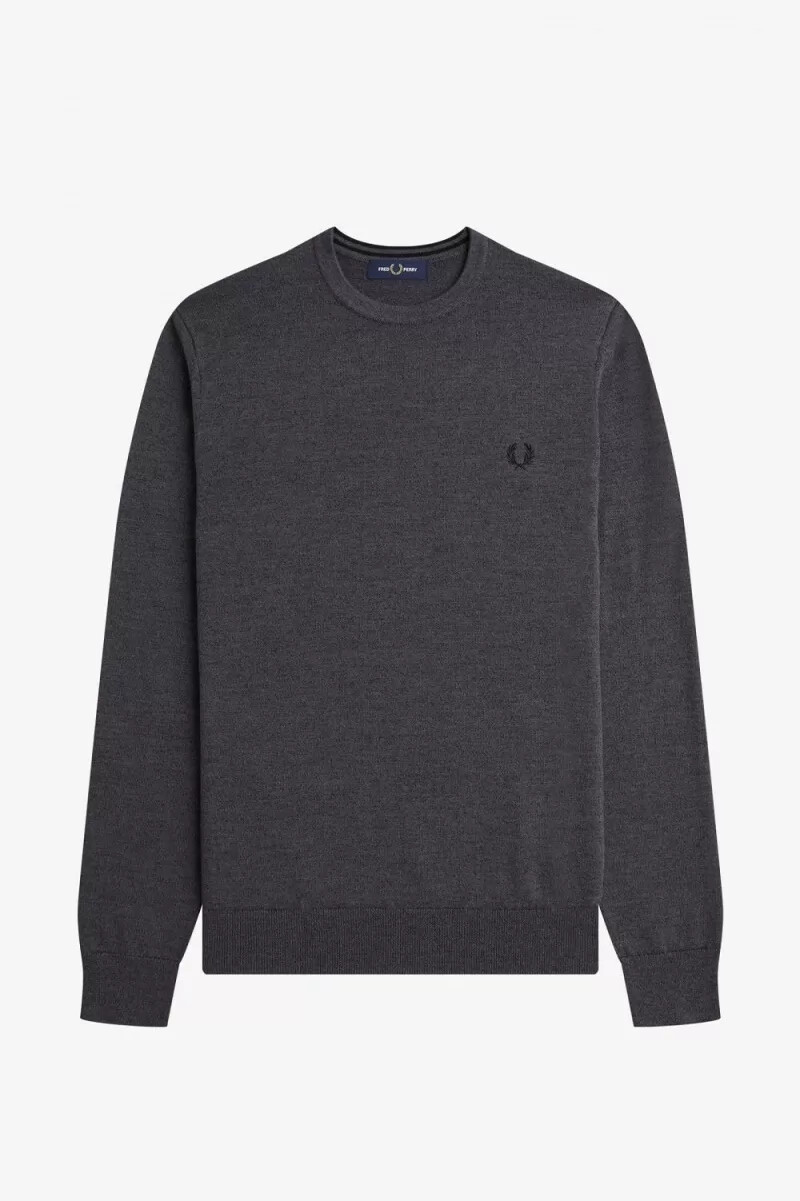 fred perry klassischer herrenpullover mit rundhalsausschnitt dunkelgrau meliert