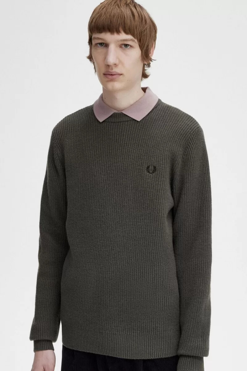 fred perry herrenpullover aus strukturierter lammwolle feldgrün