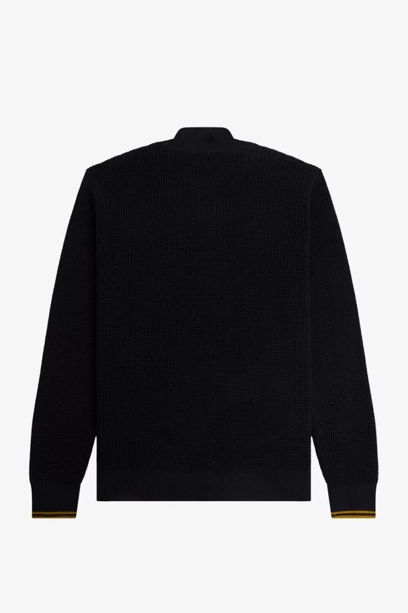 fred perry herrenpullover mit waffelpiqué und halbem reißverschluss marineblau