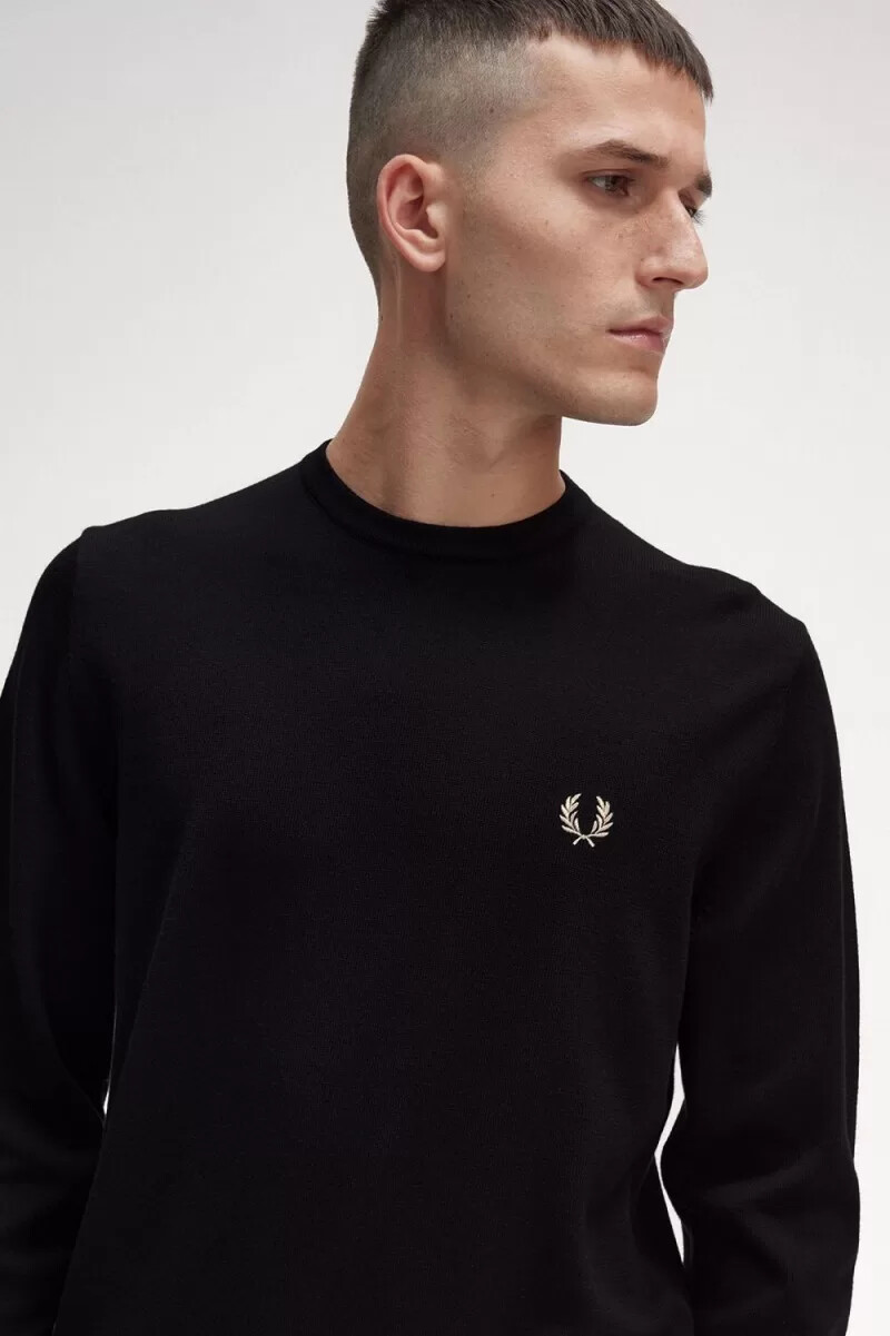 fred perry klassischer herrenpullover mit rundhalsausschnitt schwarz