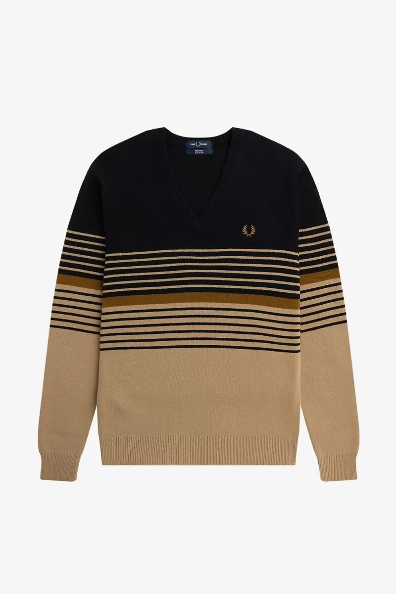 fred perry herrenpullover aus lammwolle mit streifenmuster khaki