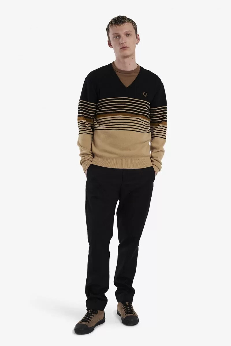 fred perry herrenpullover aus lammwolle mit streifenmuster khaki