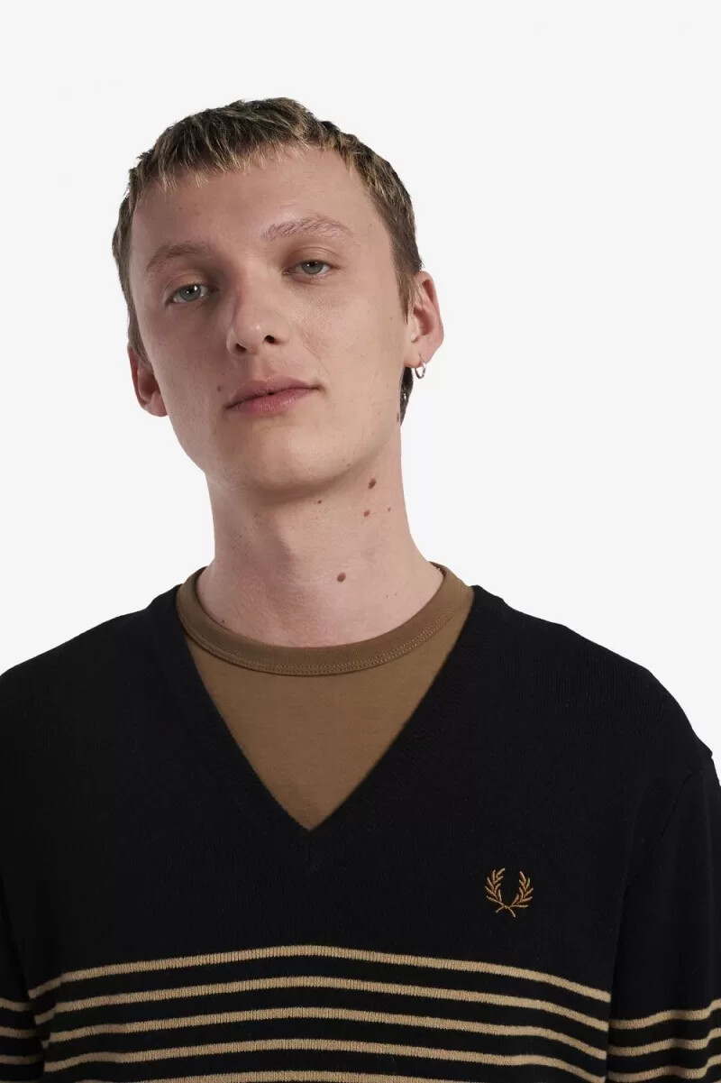 fred perry herrenpullover aus lammwolle mit streifenmuster khaki