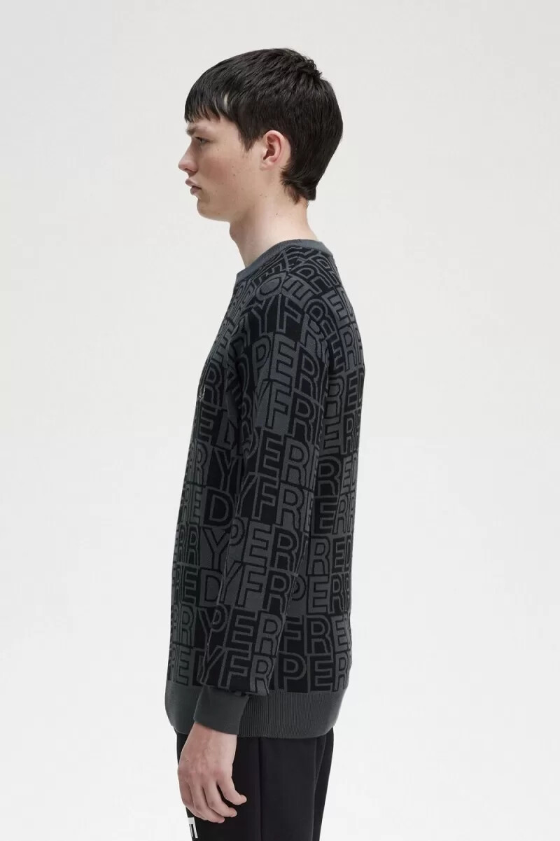 fred perry herrenpullover mit blockgrafik gunmetal