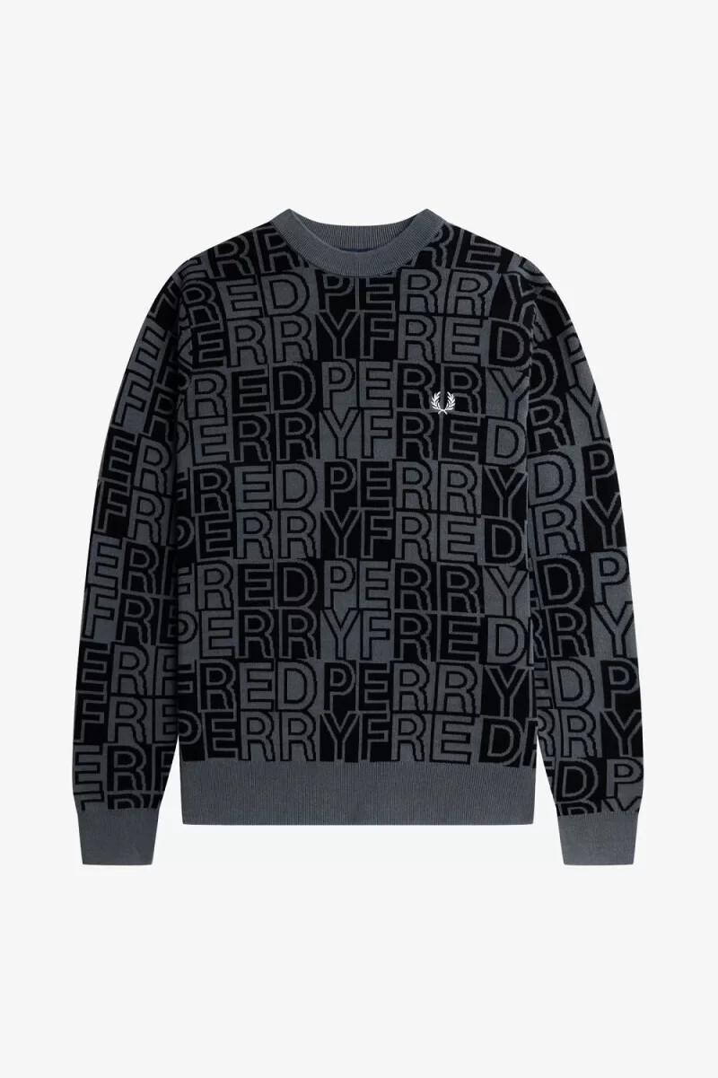 fred perry herrenpullover mit blockgrafik gunmetal