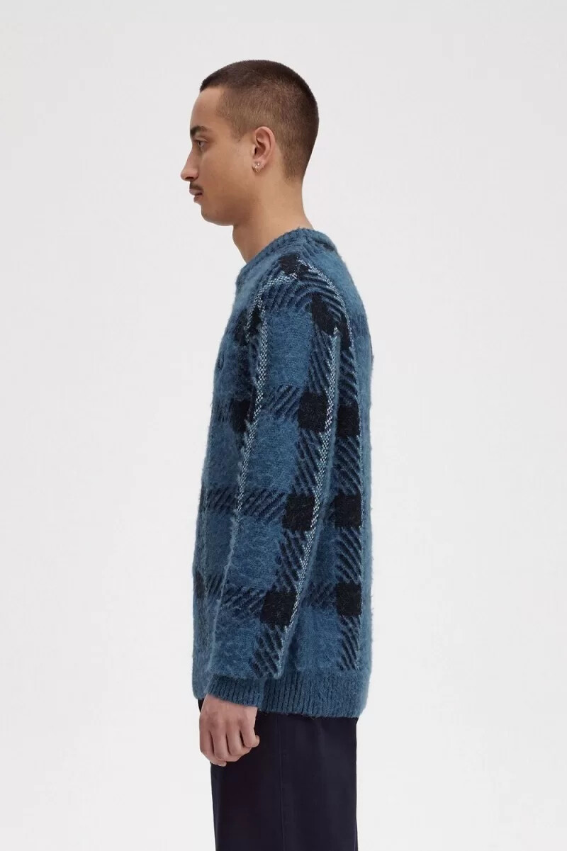 fred perry glitch tartan herrenpullover mitternachtsblau