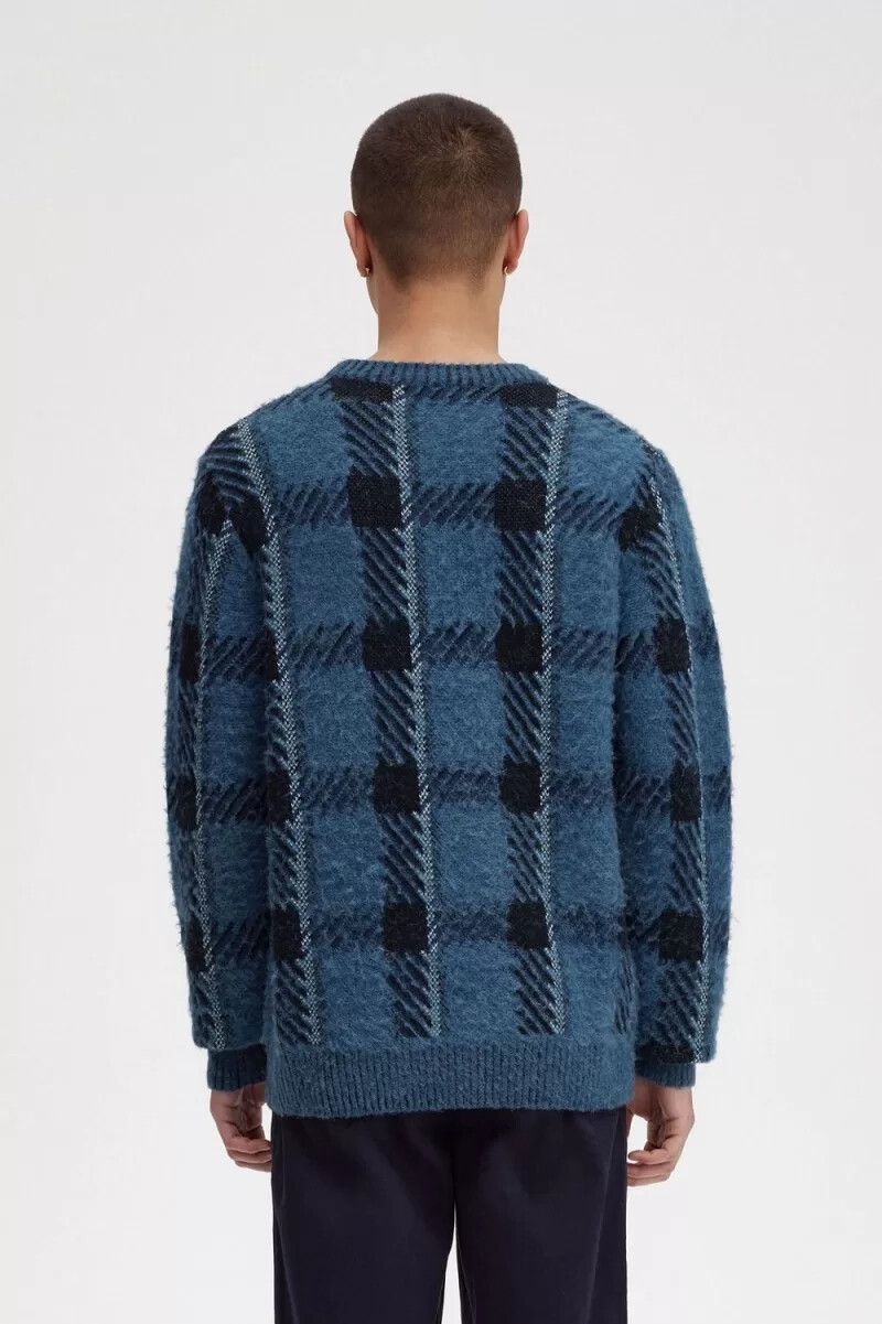 fred perry glitch tartan herrenpullover mitternachtsblau