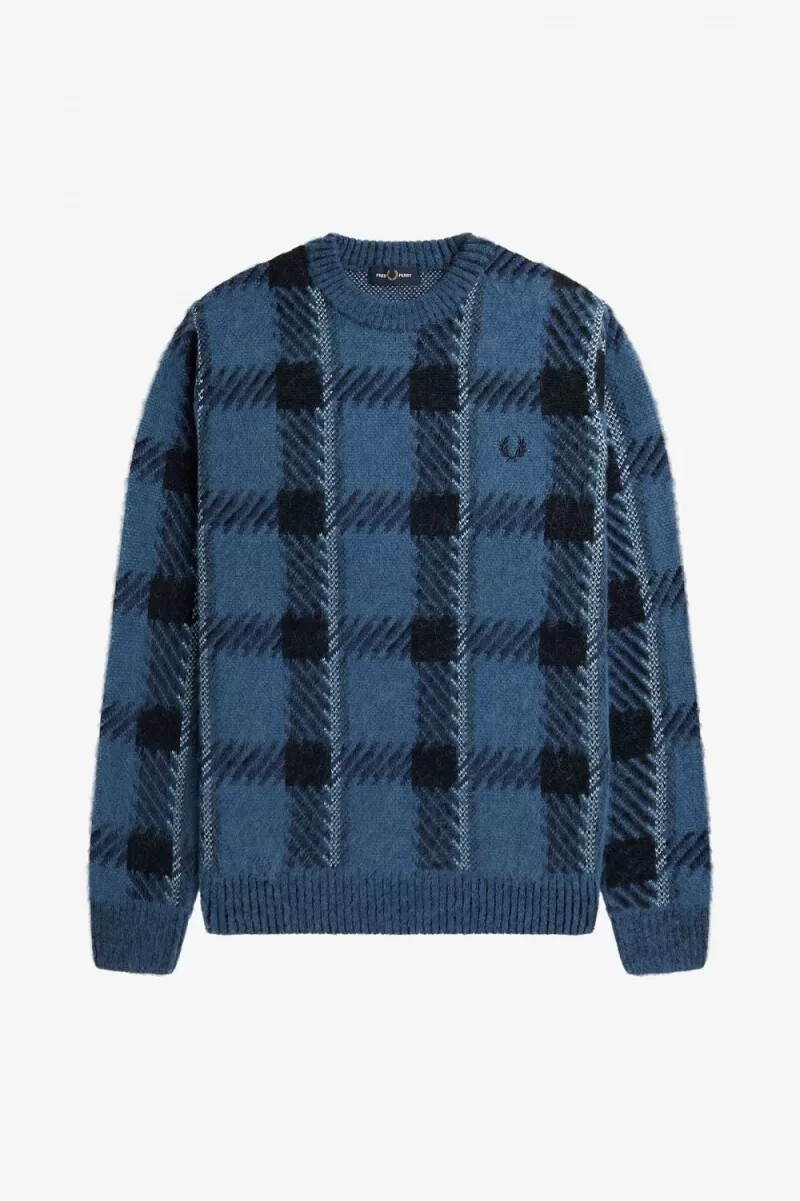 fred perry glitch tartan herrenpullover mitternachtsblau