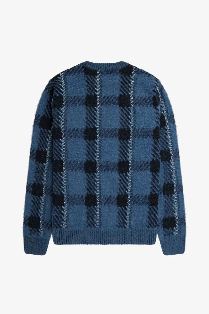 fred perry glitch tartan herrenpullover mitternachtsblau