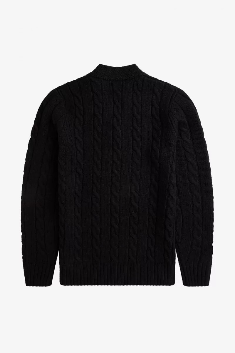 fred perry zopfmuster-pullover mit v-ausschnitt für herren schwarz