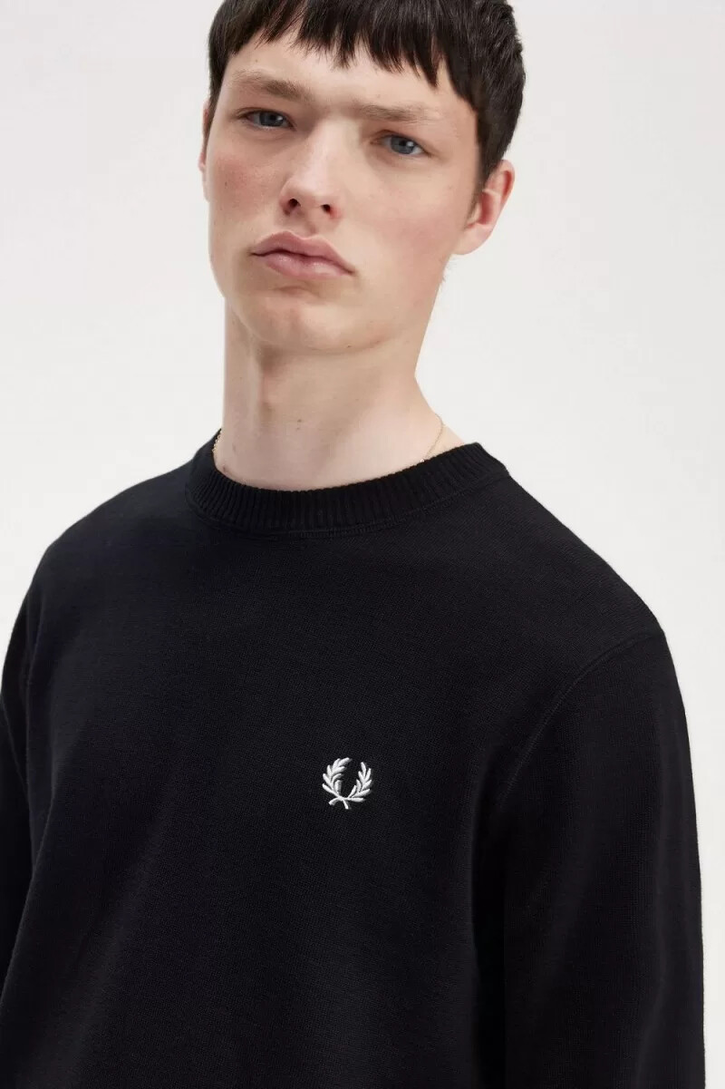 fred perry herrenpullover mit lorbeerkranz-motiv schwarz