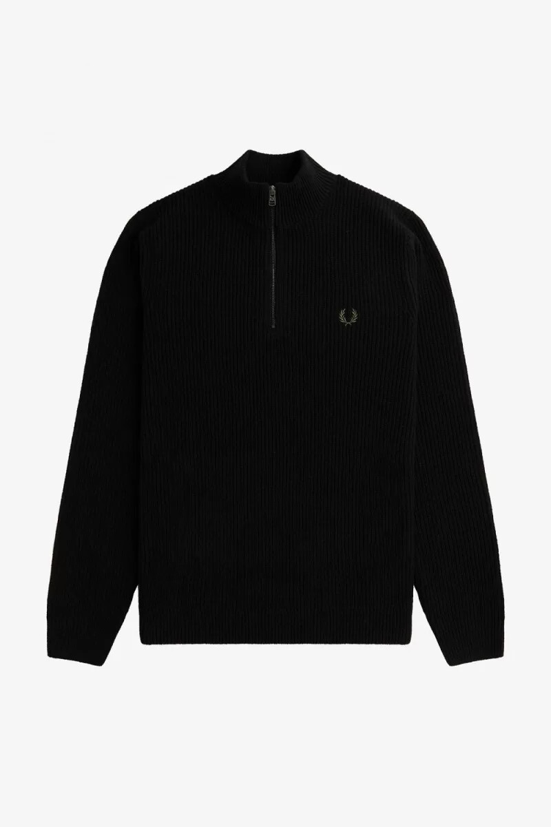fred perry herrenpullover mit halbem reißverschluss und struktur schwarz