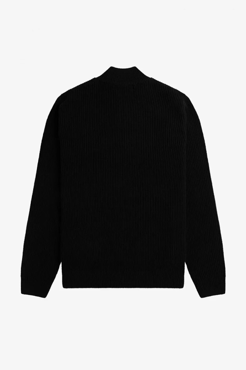 fred perry herrenpullover mit halbem reißverschluss und struktur schwarz
