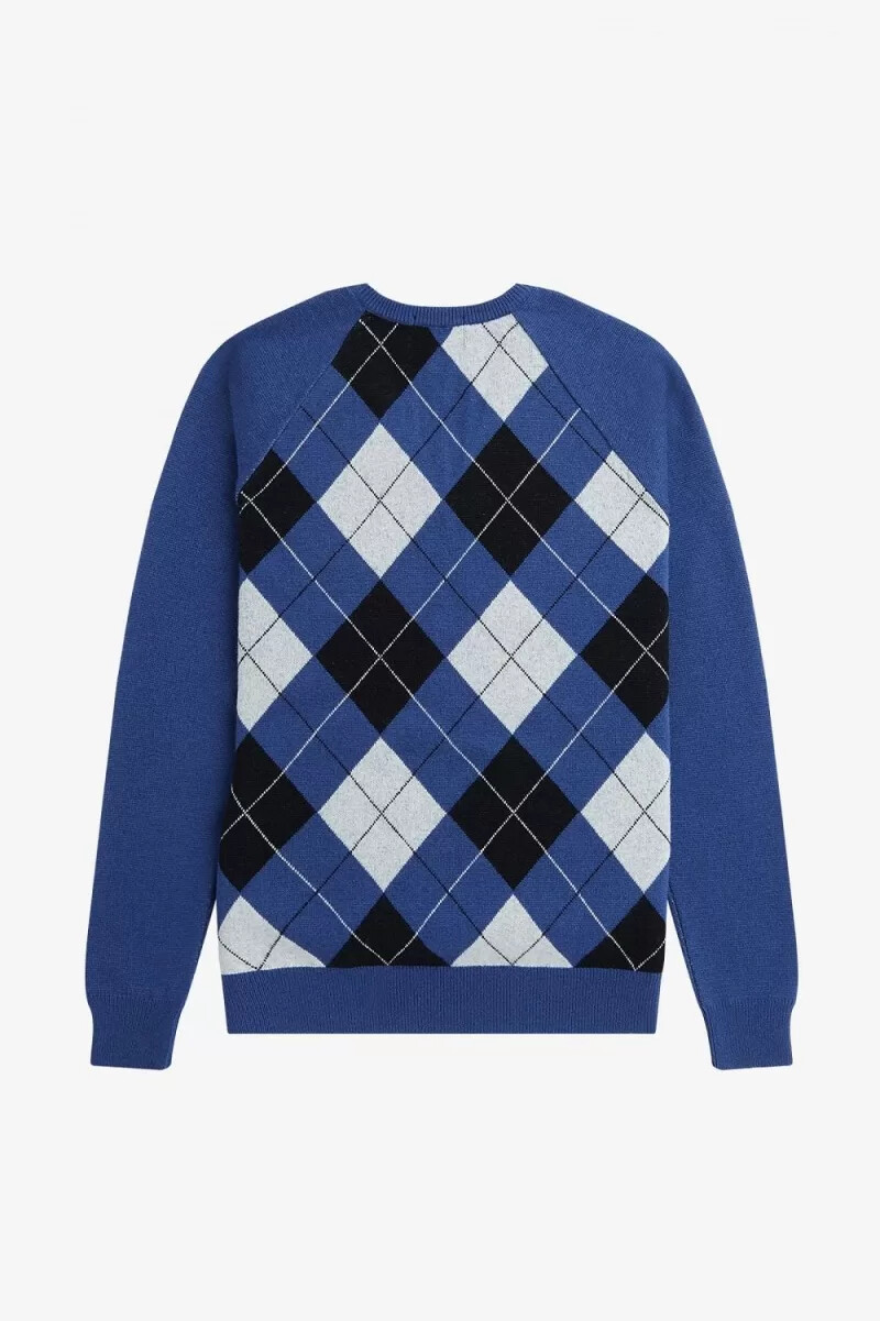 fred perry herrenpullover aus lammwolle mit argyle-muster und v-ausschnitt kobaltblau