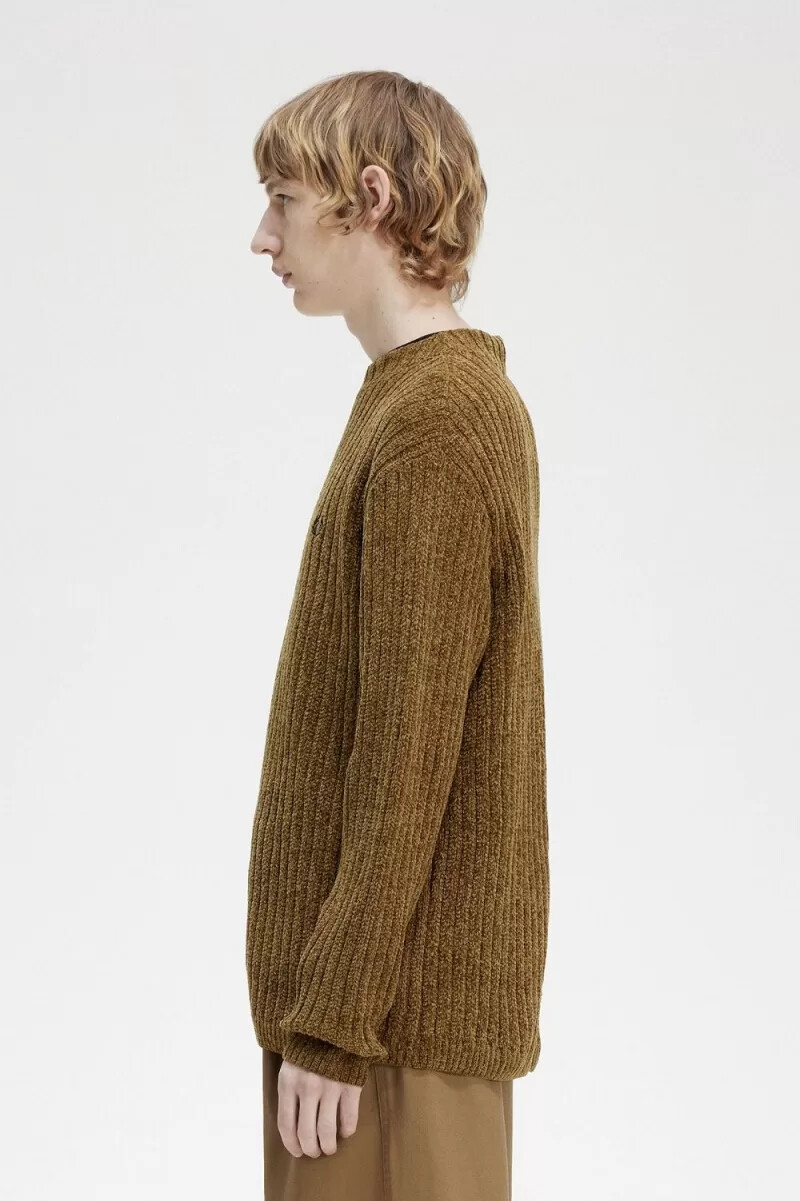 fred perry herrenpullover aus chenille-rippstrick braun