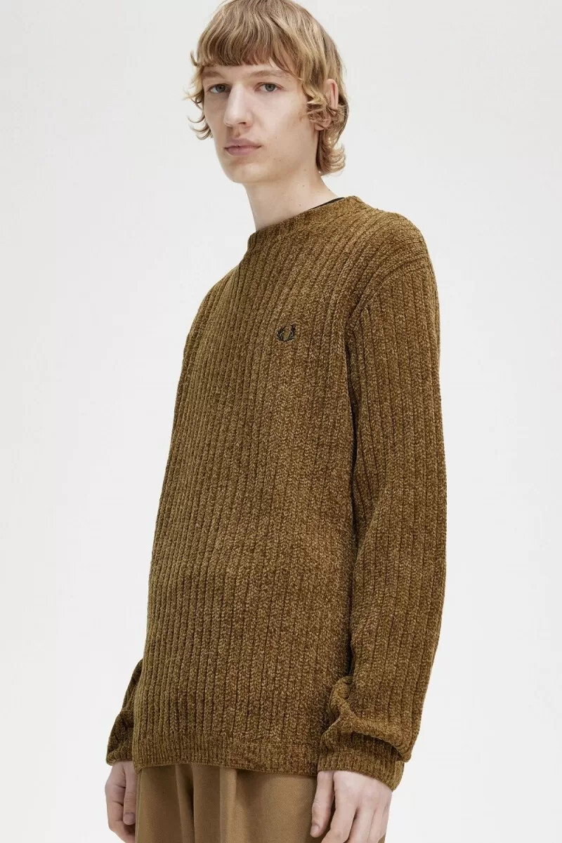 fred perry herrenpullover aus chenille-rippstrick braun