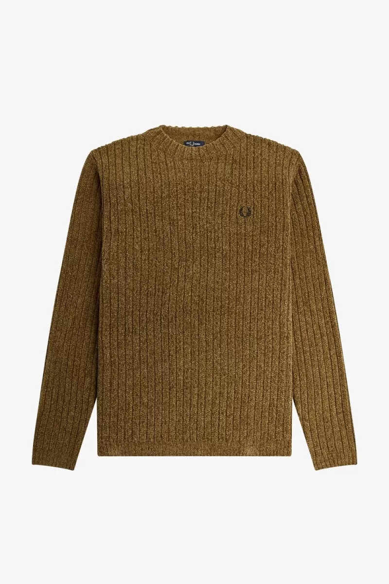 fred perry herrenpullover aus chenille-rippstrick braun