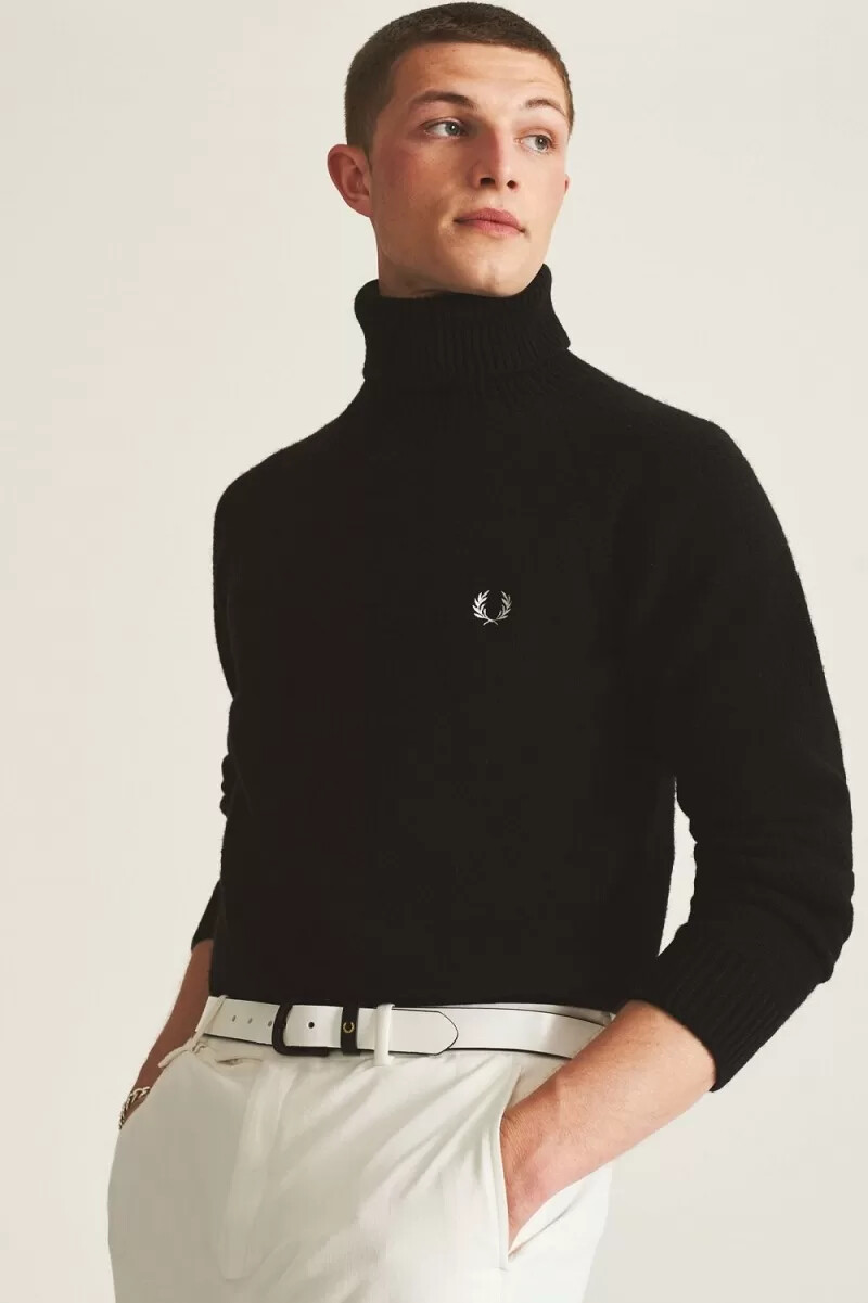 fred perry rollkragenpullover für herren schwarz