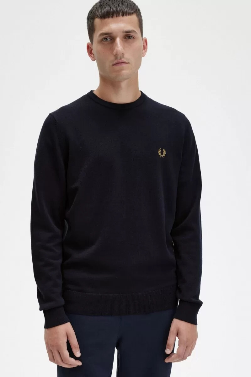 fred perry klassischer herrenpullover mit rundhalsausschnitt marineblau