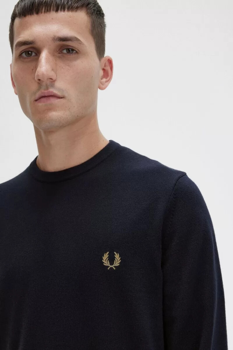fred perry klassischer herrenpullover mit rundhalsausschnitt marineblau