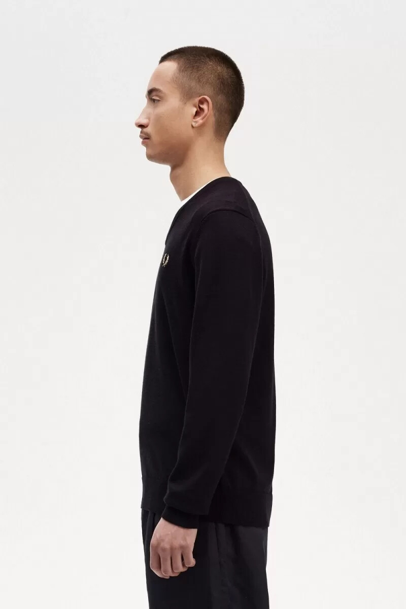 fred perry klassischer herrenpullover mit v-ausschnitt schwarz