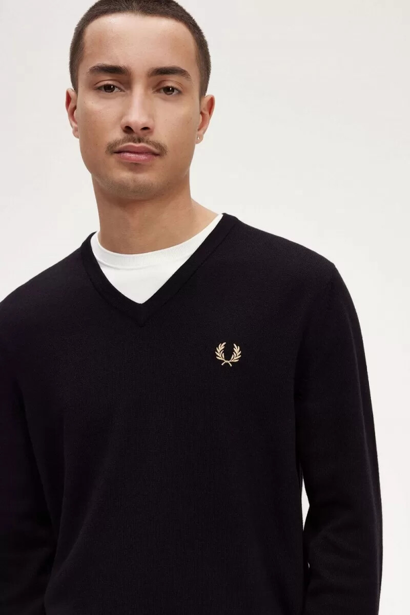 fred perry klassischer herrenpullover mit v-ausschnitt schwarz