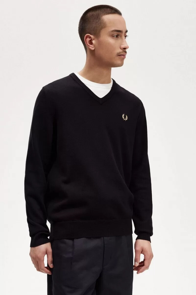 fred perry klassischer herrenpullover mit v-ausschnitt schwarz