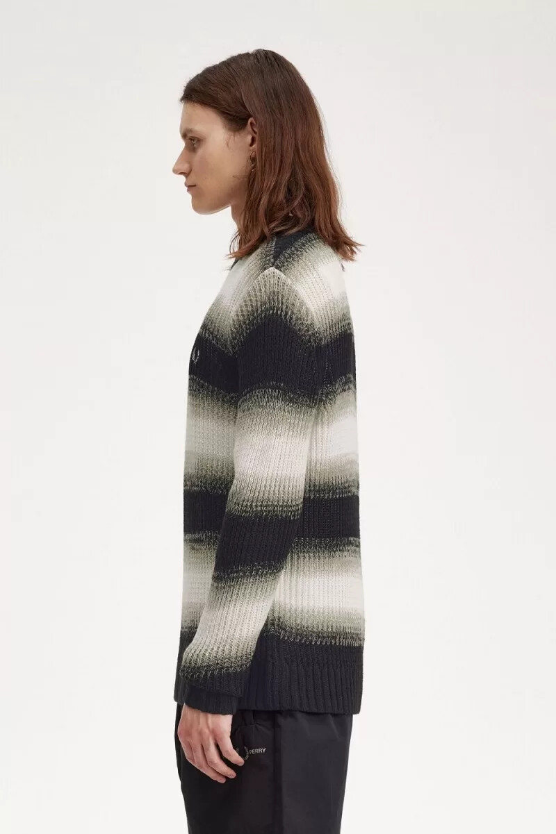 fred perry herrenpullover mit streifenmuster und offener strickoptik schwarz
