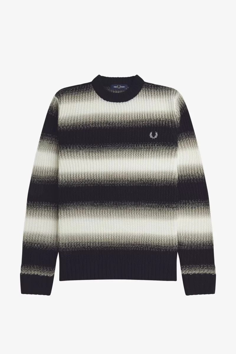 fred perry herrenpullover mit streifenmuster und offener strickoptik schwarz