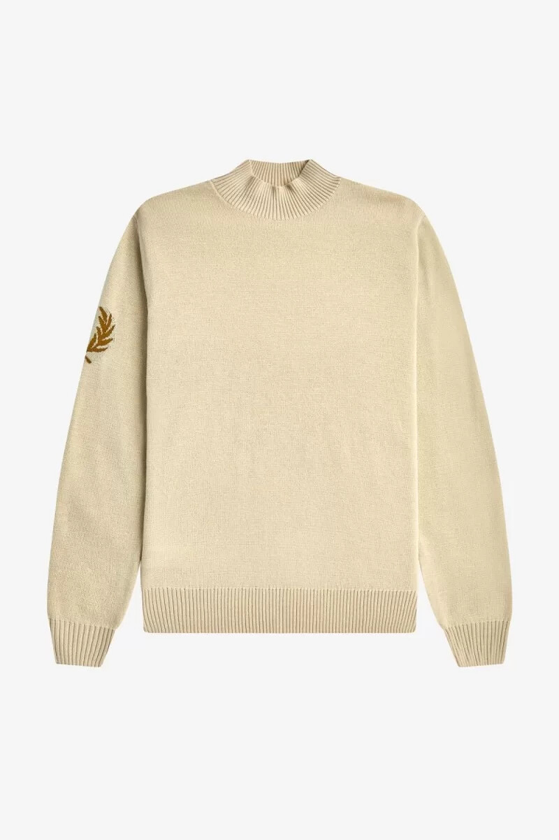 fred perry herrenpullover mit lorbeerkranz und stehkragen farbe haferflocken