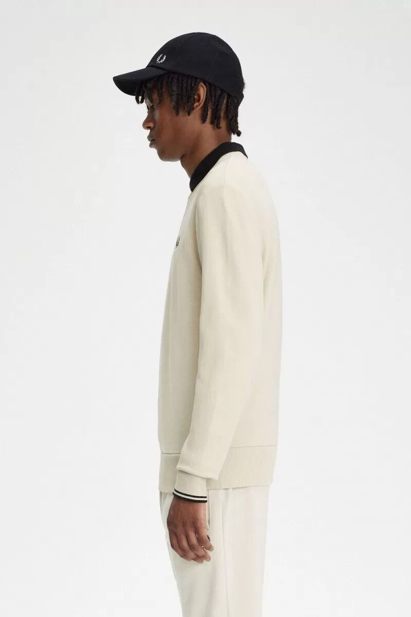 fred perry herren-sweatshirt mit rundhalsausschnitt haferflockenfarben schwarz