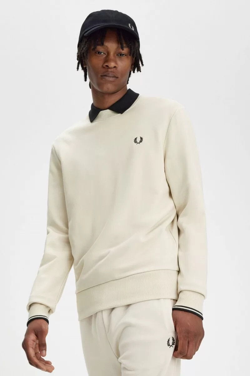 fred perry herren-sweatshirt mit rundhalsausschnitt haferflockenfarben schwarz