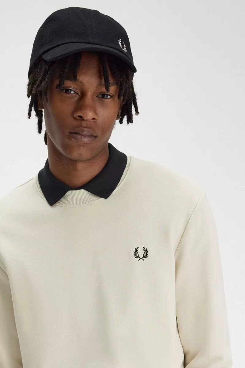 fred perry herren-sweatshirt mit rundhalsausschnitt haferflockenfarben schwarz