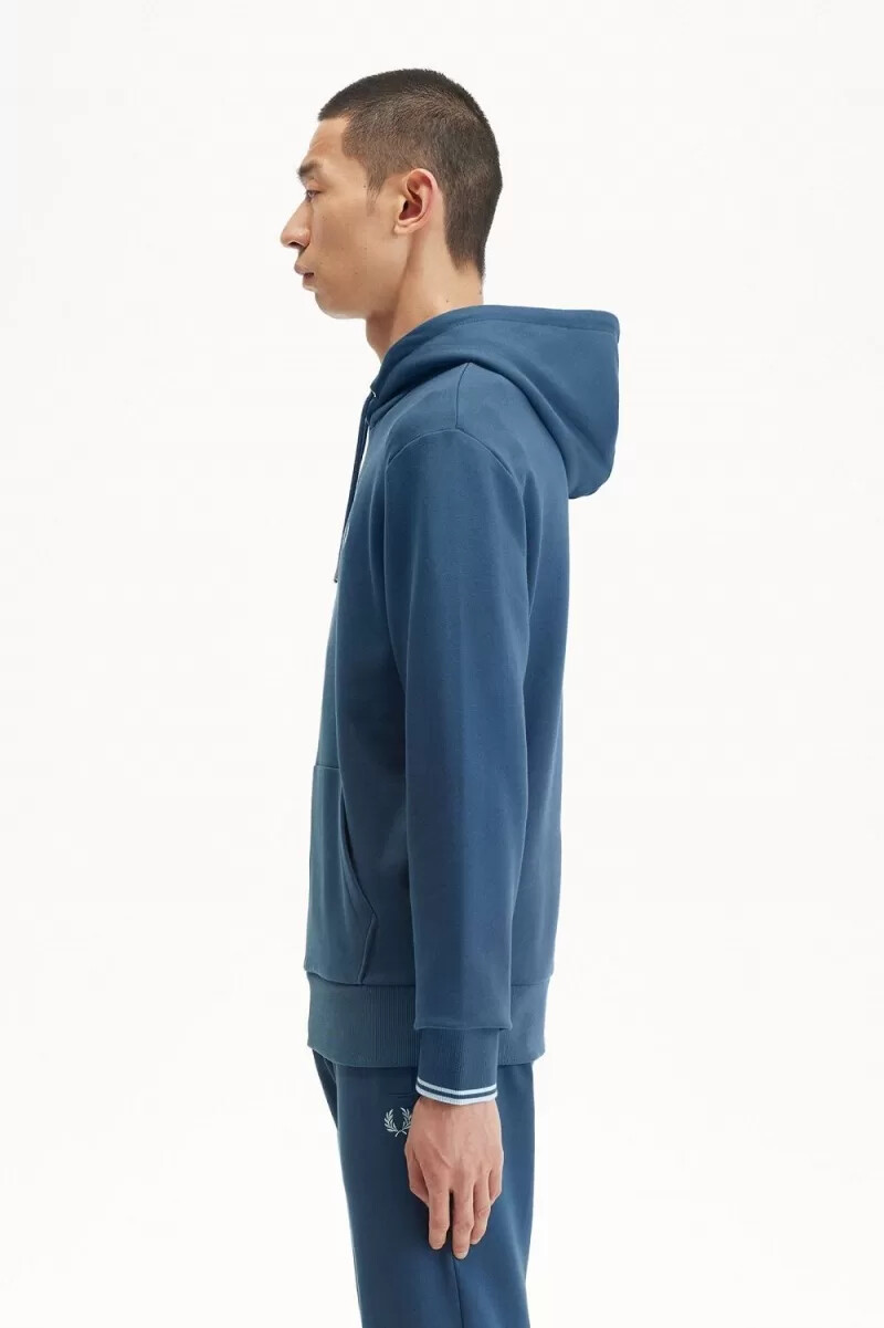fred perry herren-sweatshirt mit kapuze und zierstreifen mitternachtsblau hellblau