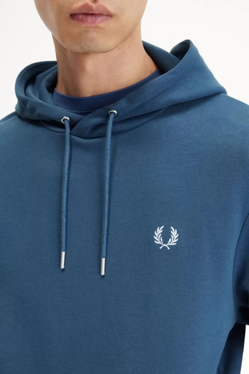 fred perry herren-sweatshirt mit kapuze und zierstreifen mitternachtsblau hellblau