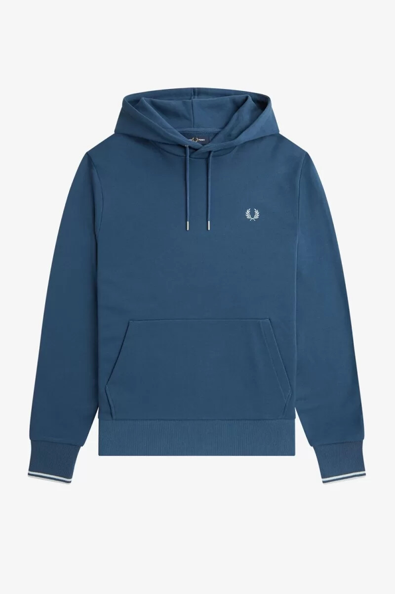 fred perry herren-sweatshirt mit kapuze und zierstreifen mitternachtsblau hellblau
