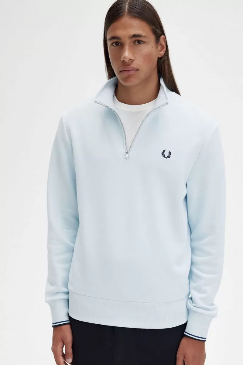 fred perry herren-sweatshirt mit halbem reißverschluss hellblau