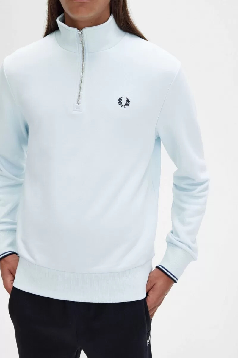 fred perry herren-sweatshirt mit halbem reißverschluss hellblau